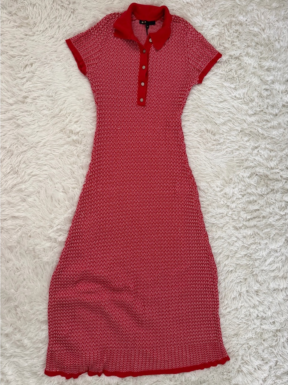 Maje Red Knit Polo Maxi Dress